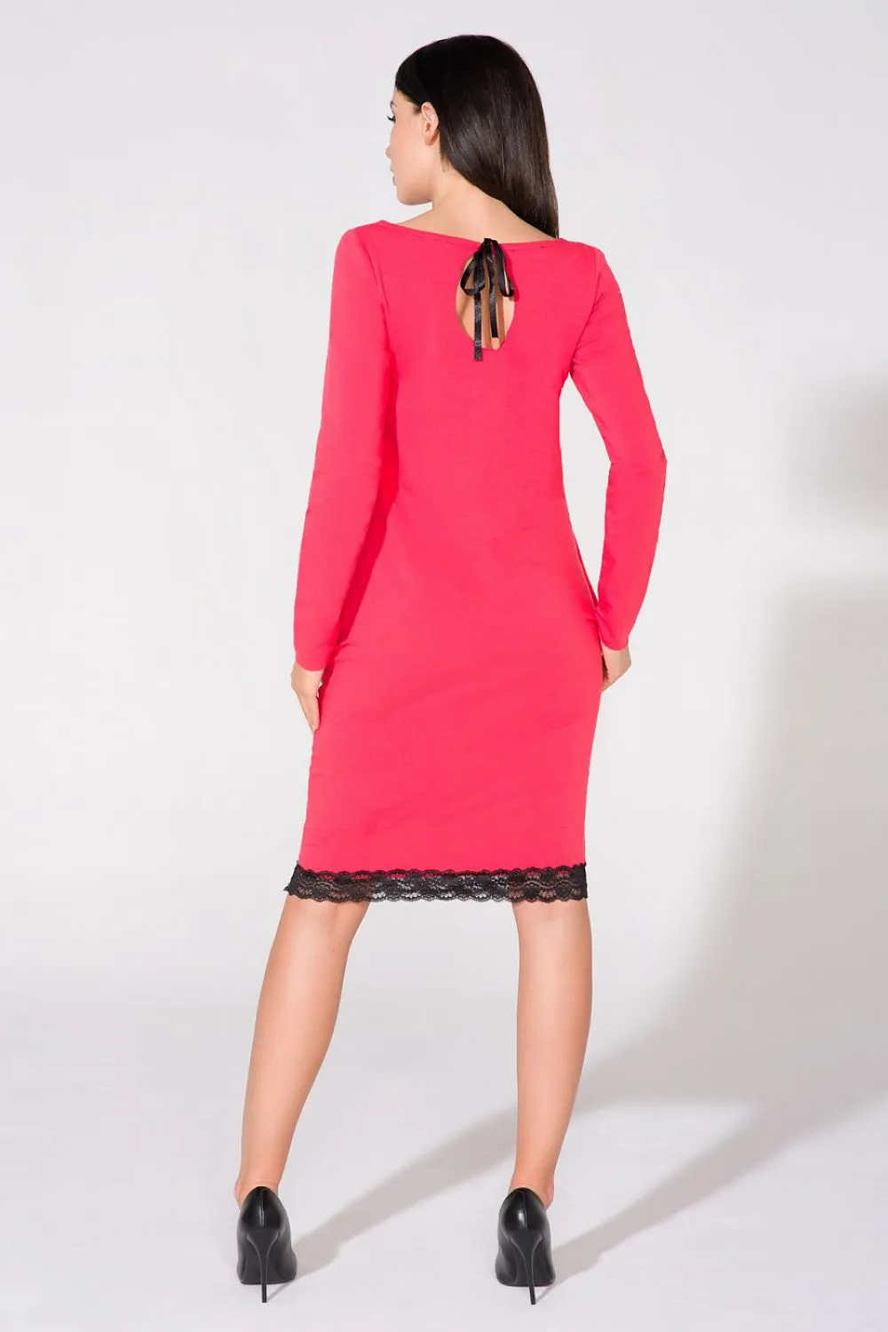 Lace-Trimmed Knitted Sweatshirt Dress