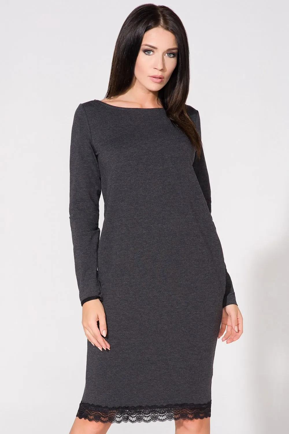 Lace-Trimmed Knitted Sweatshirt Dress