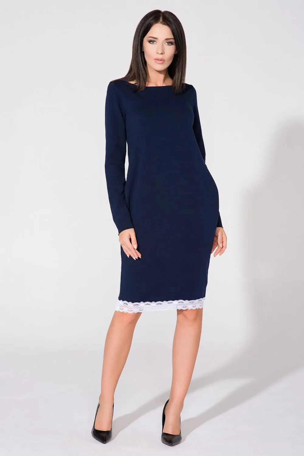 Lace-Trimmed Knitted Sweatshirt Dress