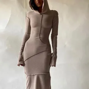 Ladies Fashion Warm Pullover Sweatshirt Dress Casual Long Sleeve Pullover Maxi Robes
