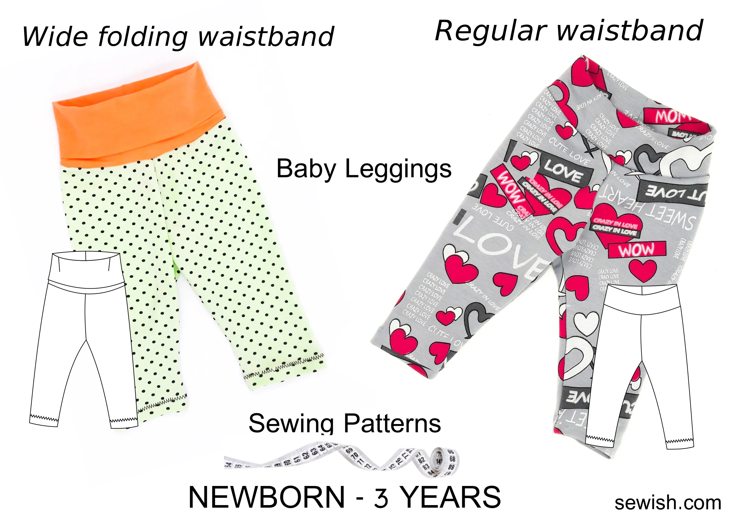 Leggings Baby Sewing Patterns for Girl and Boy Sizes NEWBORN - 3 YEARS