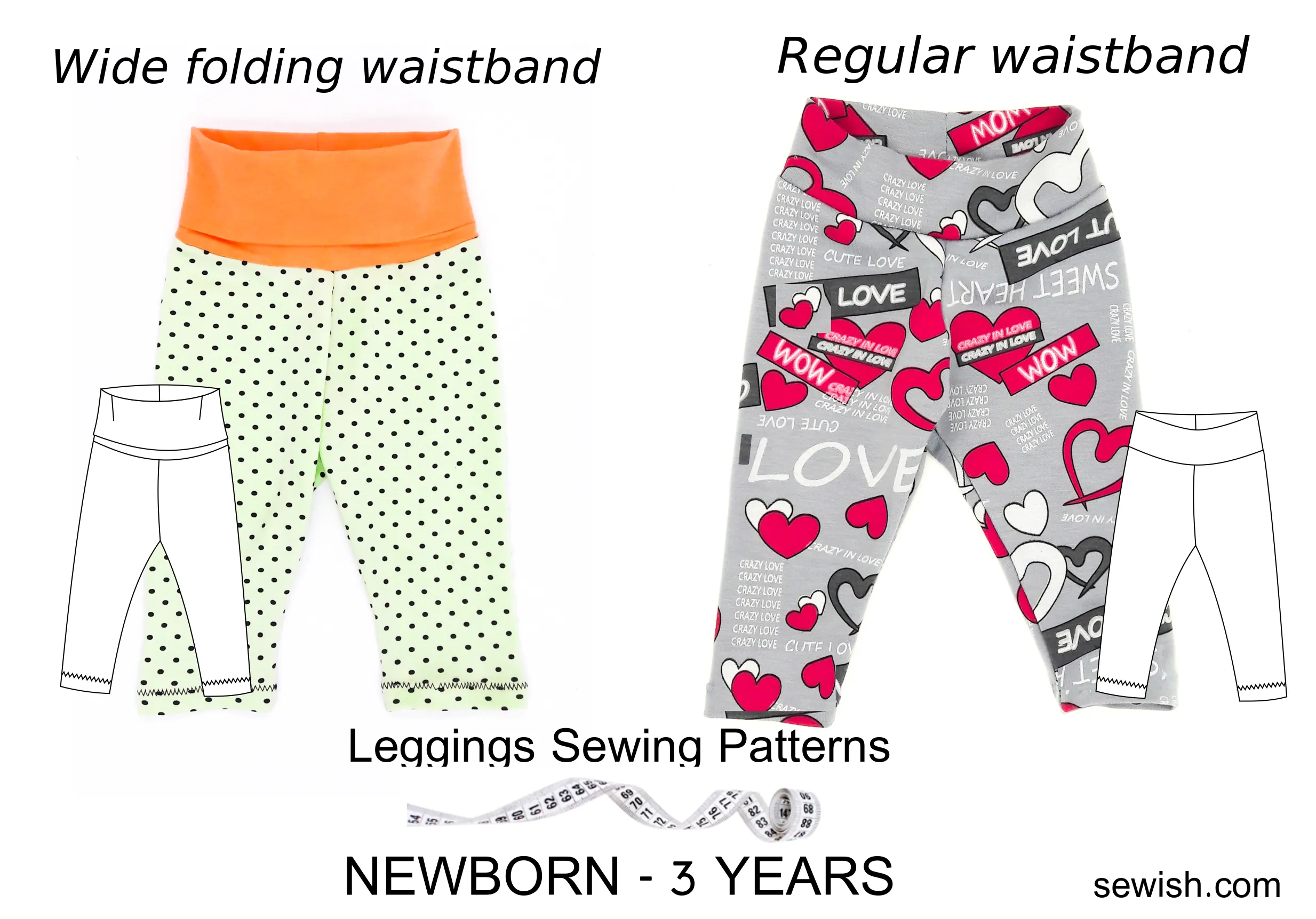 Leggings Baby Sewing Patterns for Girl and Boy Sizes NEWBORN - 3 YEARS