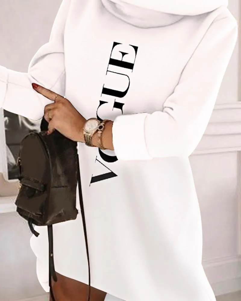 Letter Print Long Sleeve Sweatshirt Dress