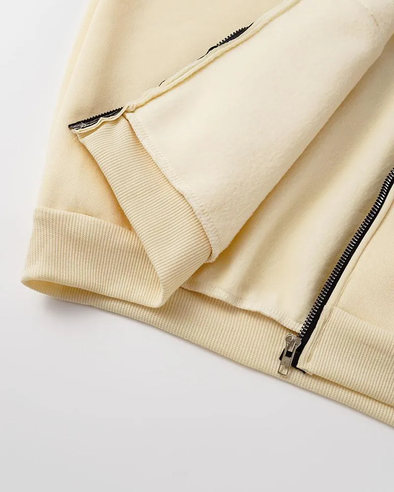 Letter Star Patched Zip Up Hoodie