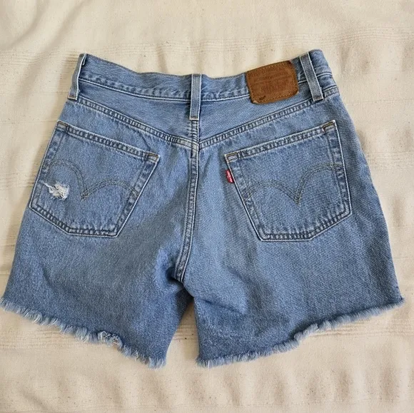 Levi's® Premium 501 Mid Thigh Cutoff High Rise Blue Denim Shorts size 26