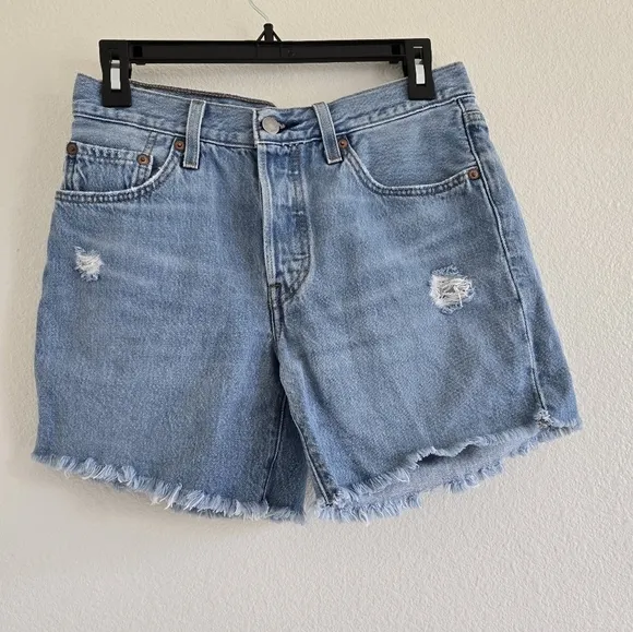 Levi's® Premium 501 Mid Thigh Cutoff High Rise Blue Denim Shorts size 26