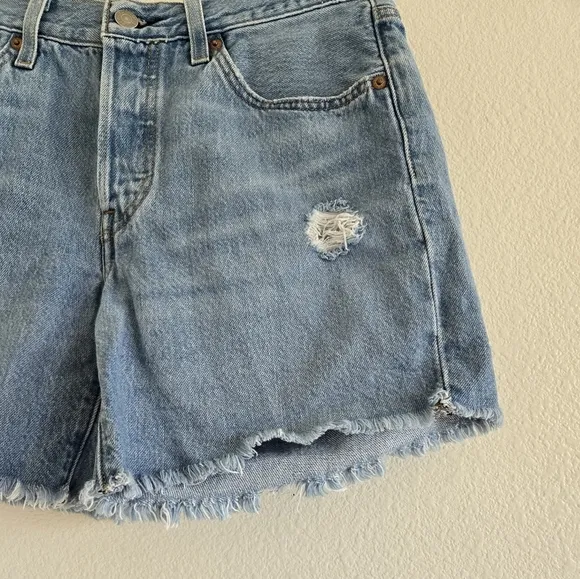 Levi's® Premium 501 Mid Thigh Cutoff High Rise Blue Denim Shorts size 26
