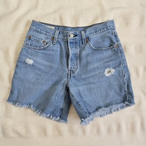 Levi's® Premium 501 Mid Thigh Cutoff High Rise Blue Denim Shorts size 26