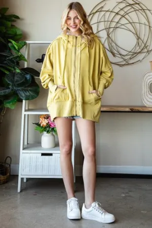 Light Green Washed Zip Up Hooded Jacket