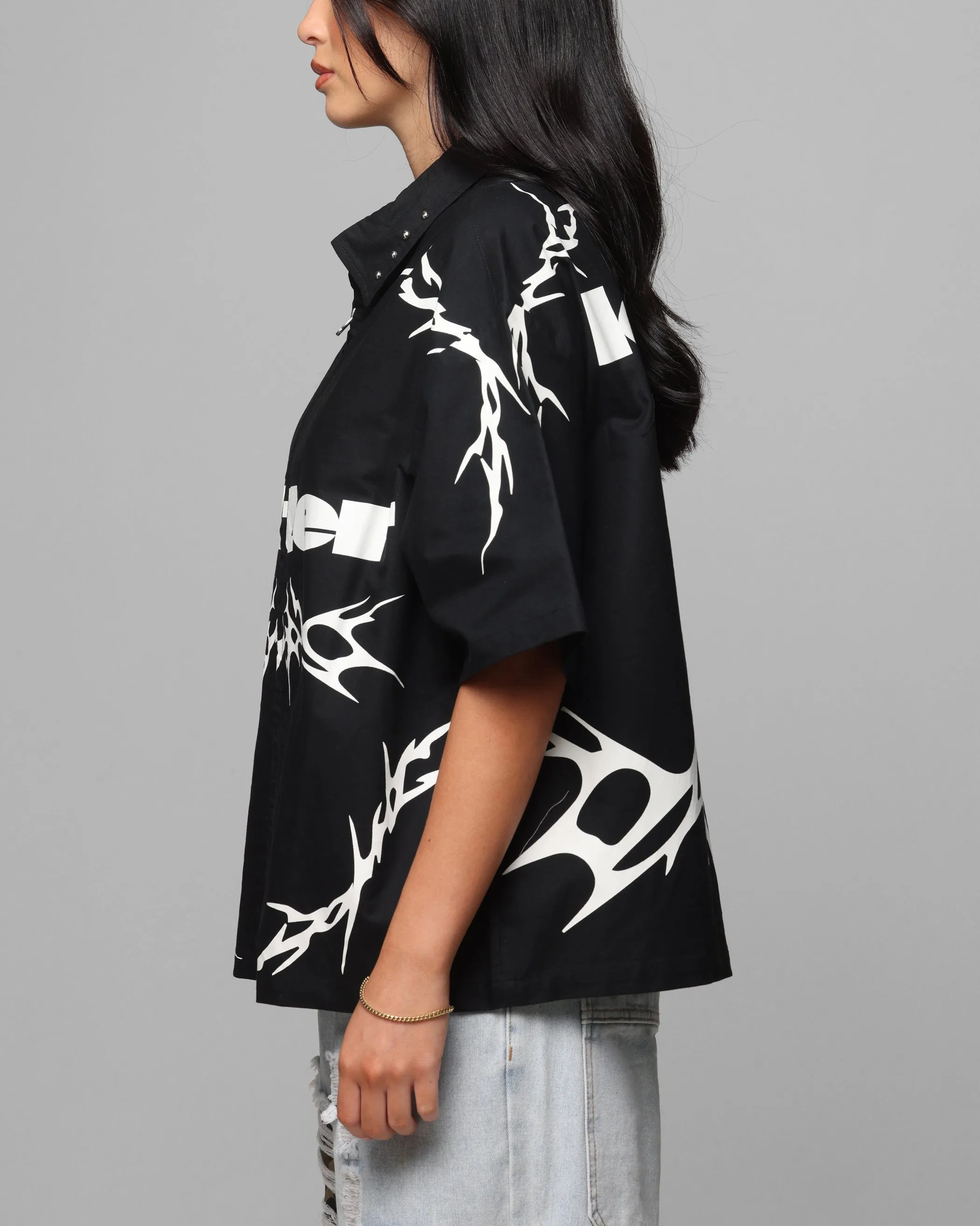 Loiter Cyber Zip Up Short Sleeve Shirt Black
