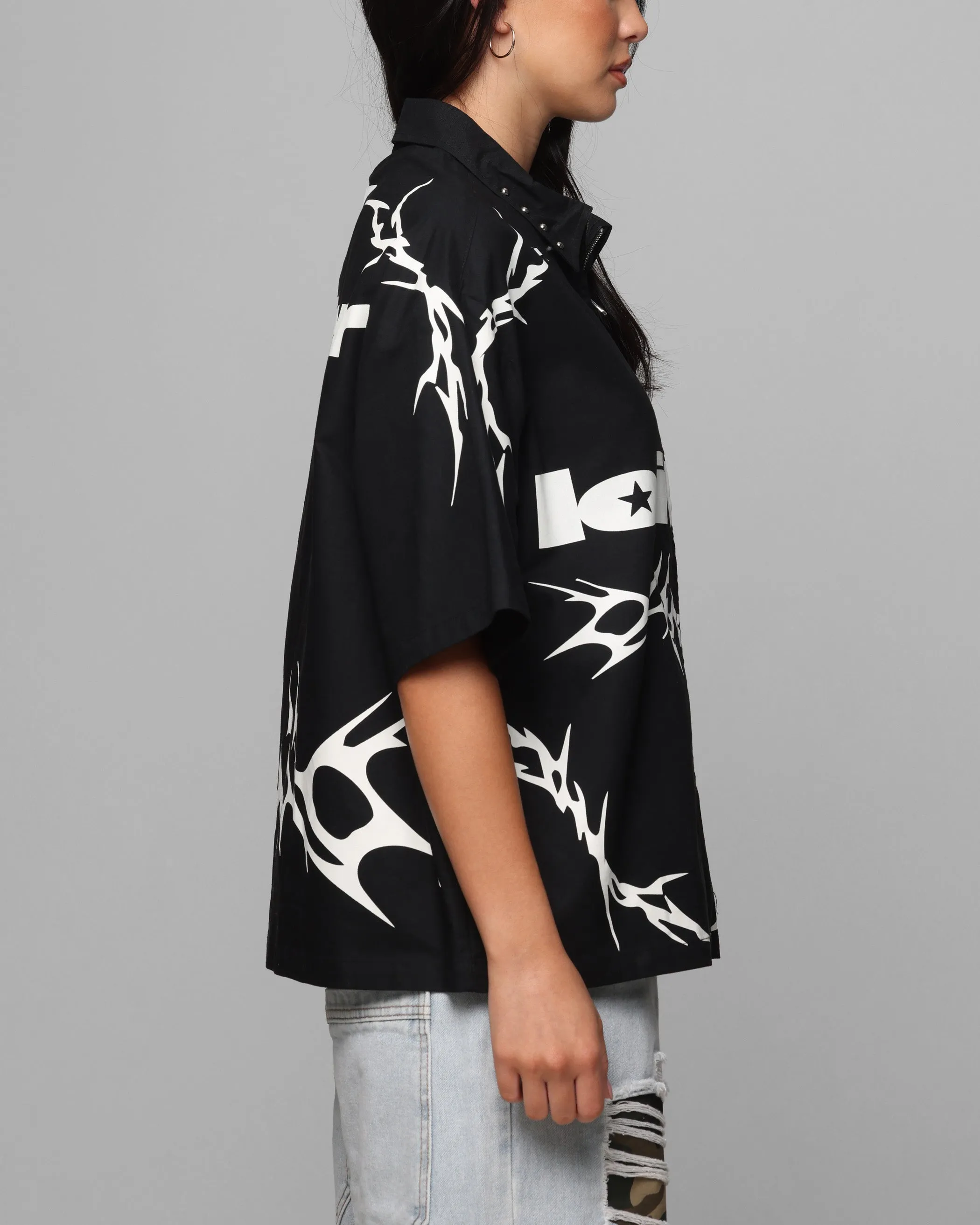 Loiter Cyber Zip Up Short Sleeve Shirt Black