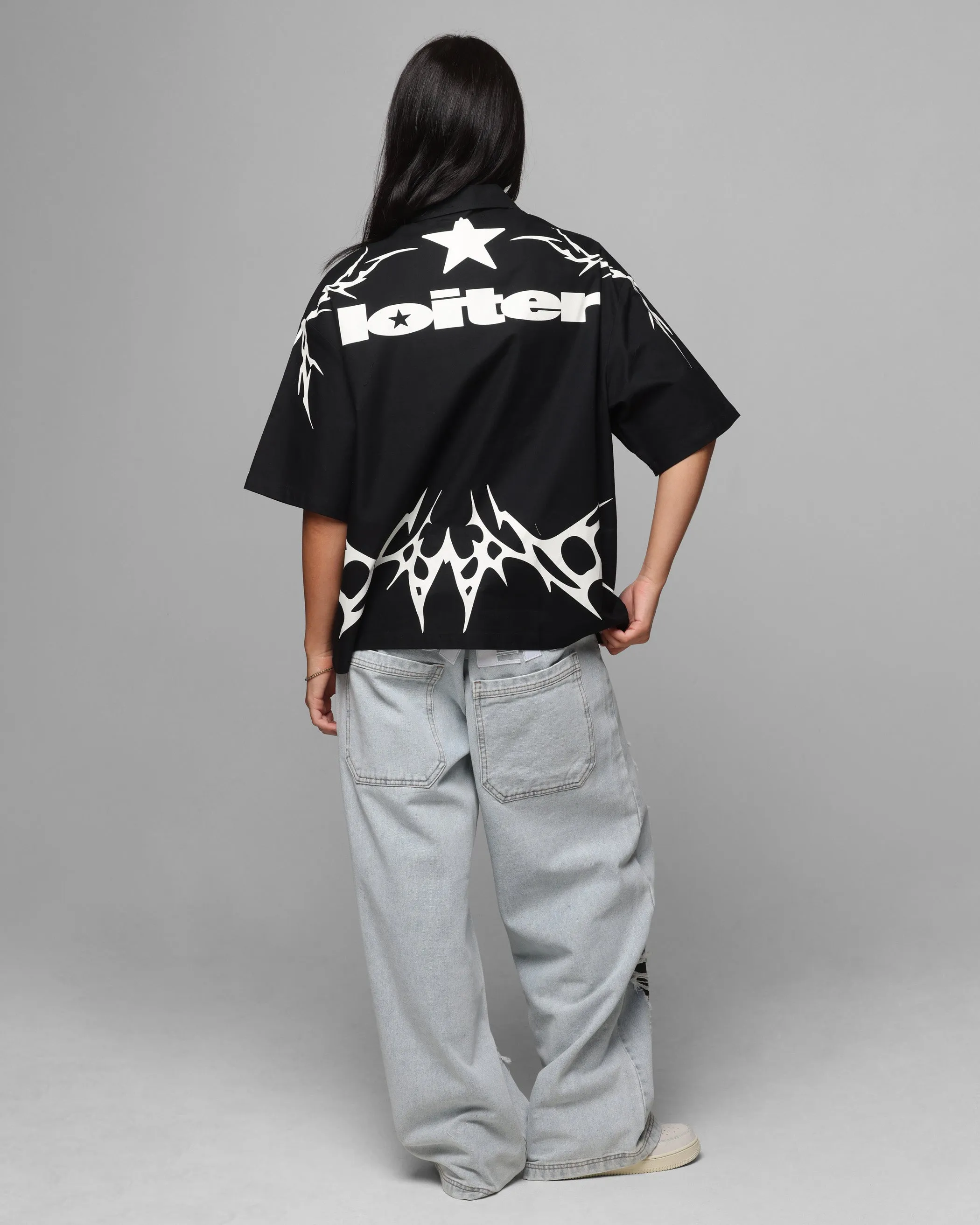 Loiter Cyber Zip Up Short Sleeve Shirt Black