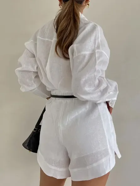 Long Sleeve Button Shirt and Tailored Shorts Set