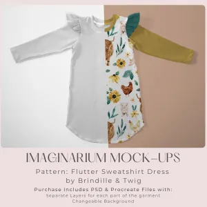 Long Sleeve Flutter Sweatshirt Dress Mockup, Realistic Clothing Mock Up for Photoshop and Procreate