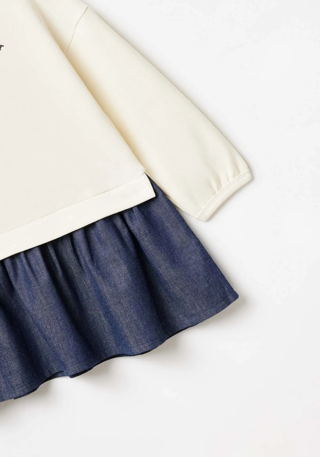 Long Sleeve Jumper Denim Dress - White