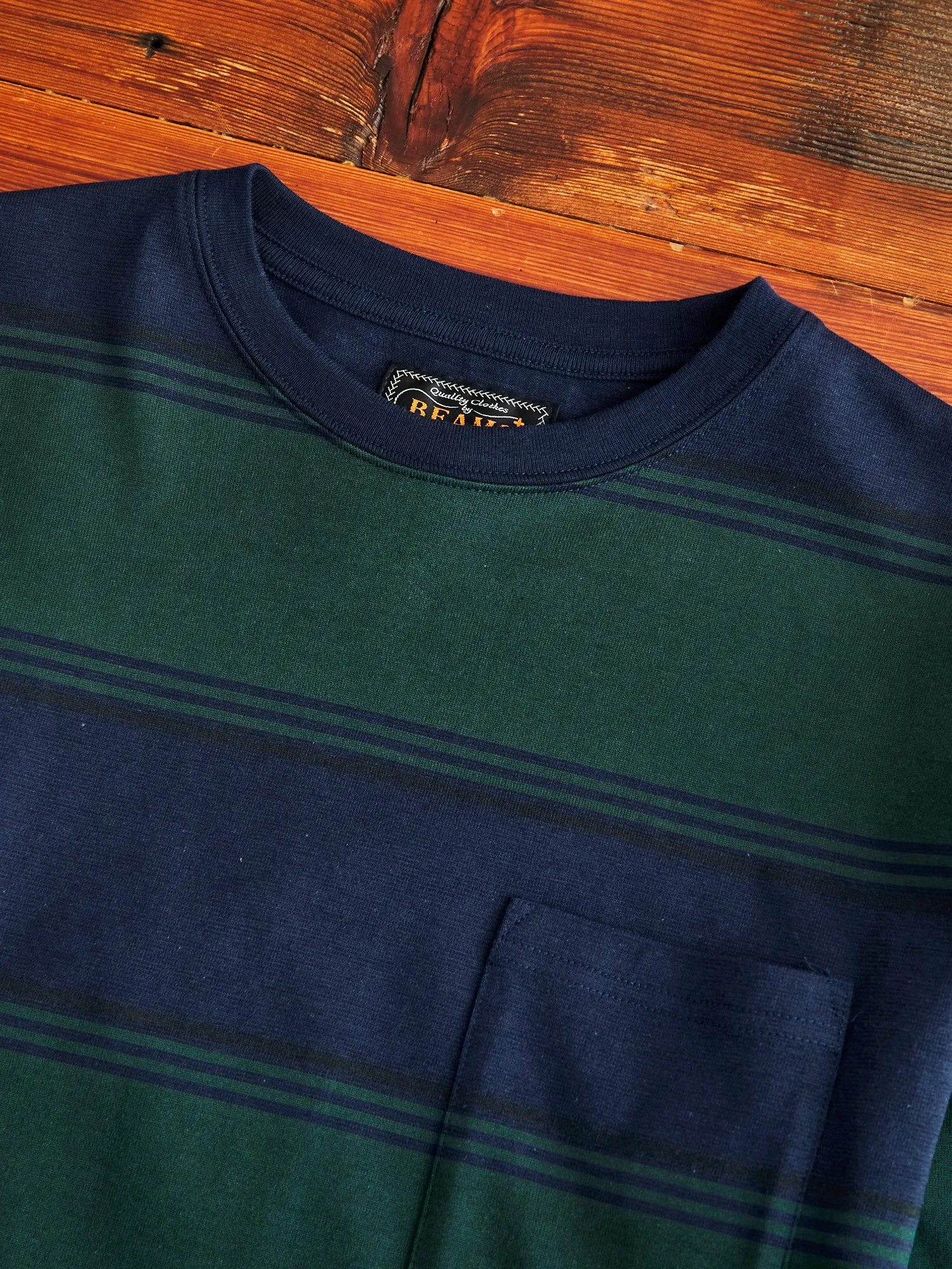 Long Sleeve Stripe Pocket T-Shirt in Navy