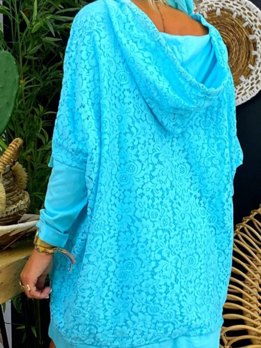 Loose Hooded Lace Thin Sweatshirt Casual Dress