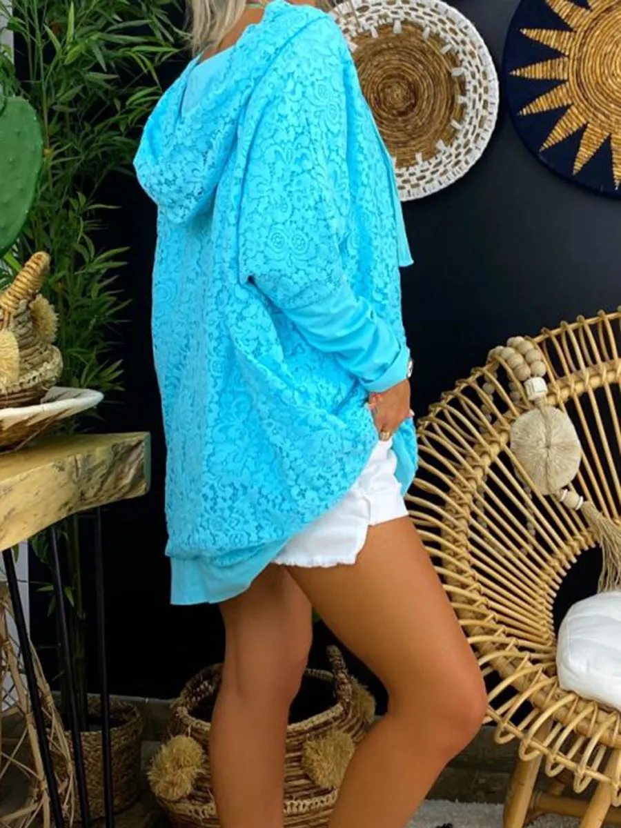 Loose Hooded Lace Thin Sweatshirt Casual Dress