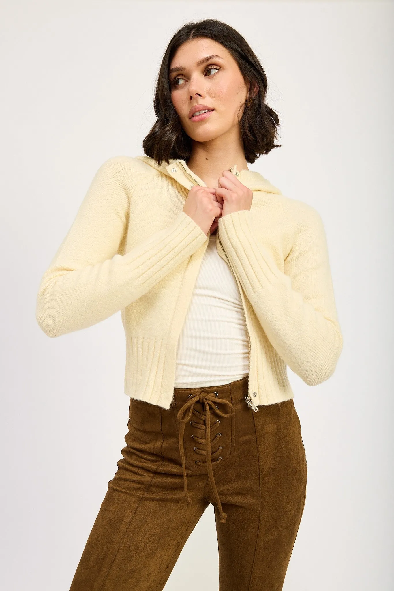 Love Rush Sweater Zip Up in Ivory