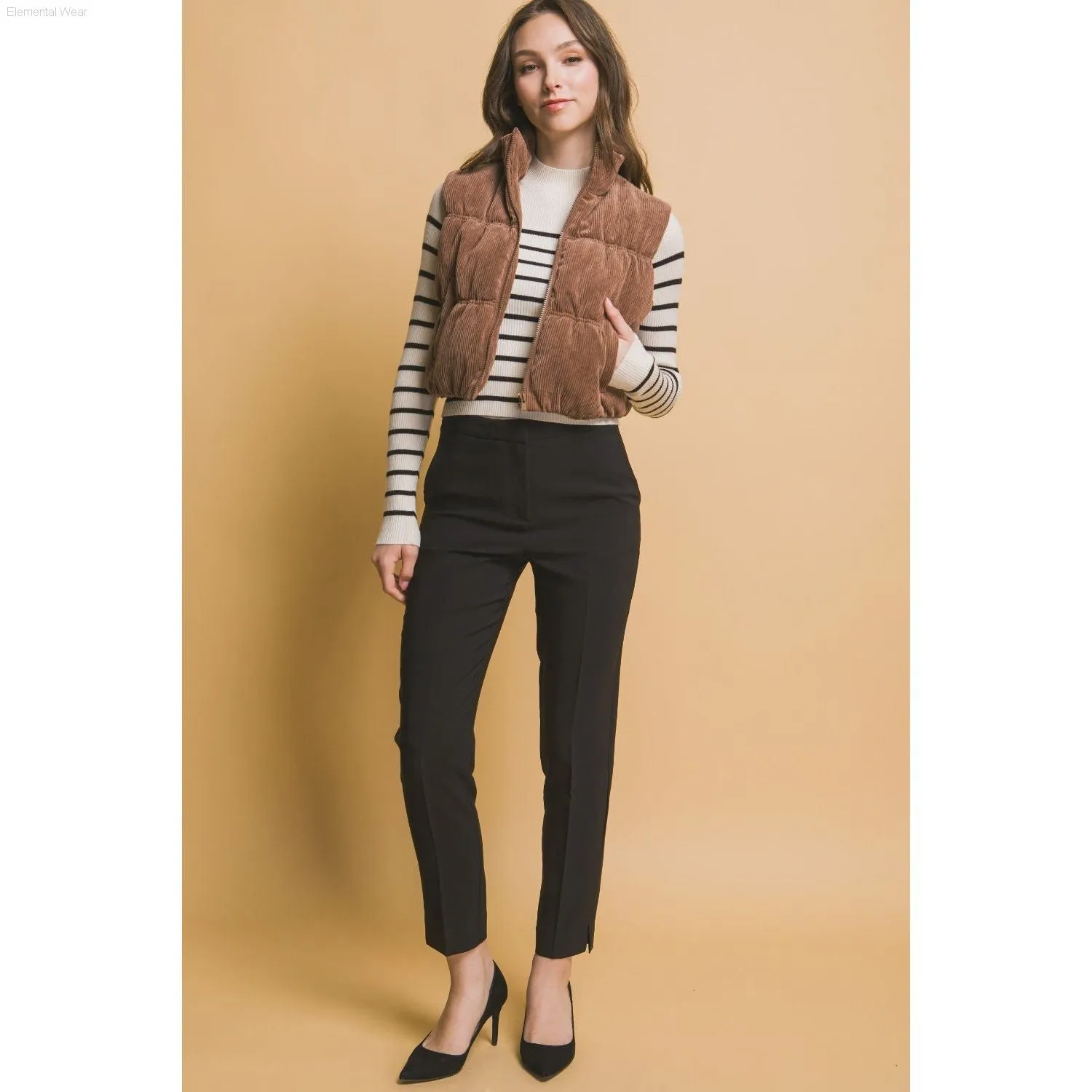 Love Tree Corduroy Zip Up Puffer Vest with Pockets