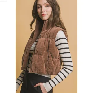 Love Tree Corduroy Zip Up Puffer Vest with Pockets