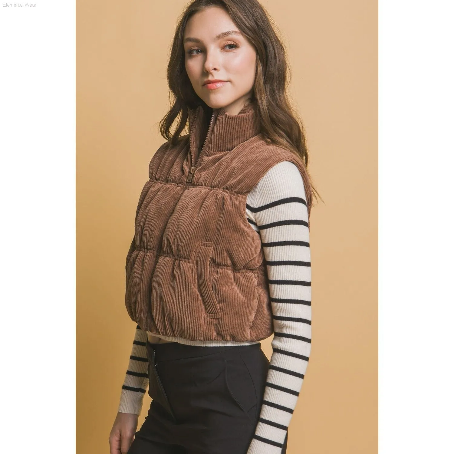 Love Tree Corduroy Zip Up Puffer Vest with Pockets