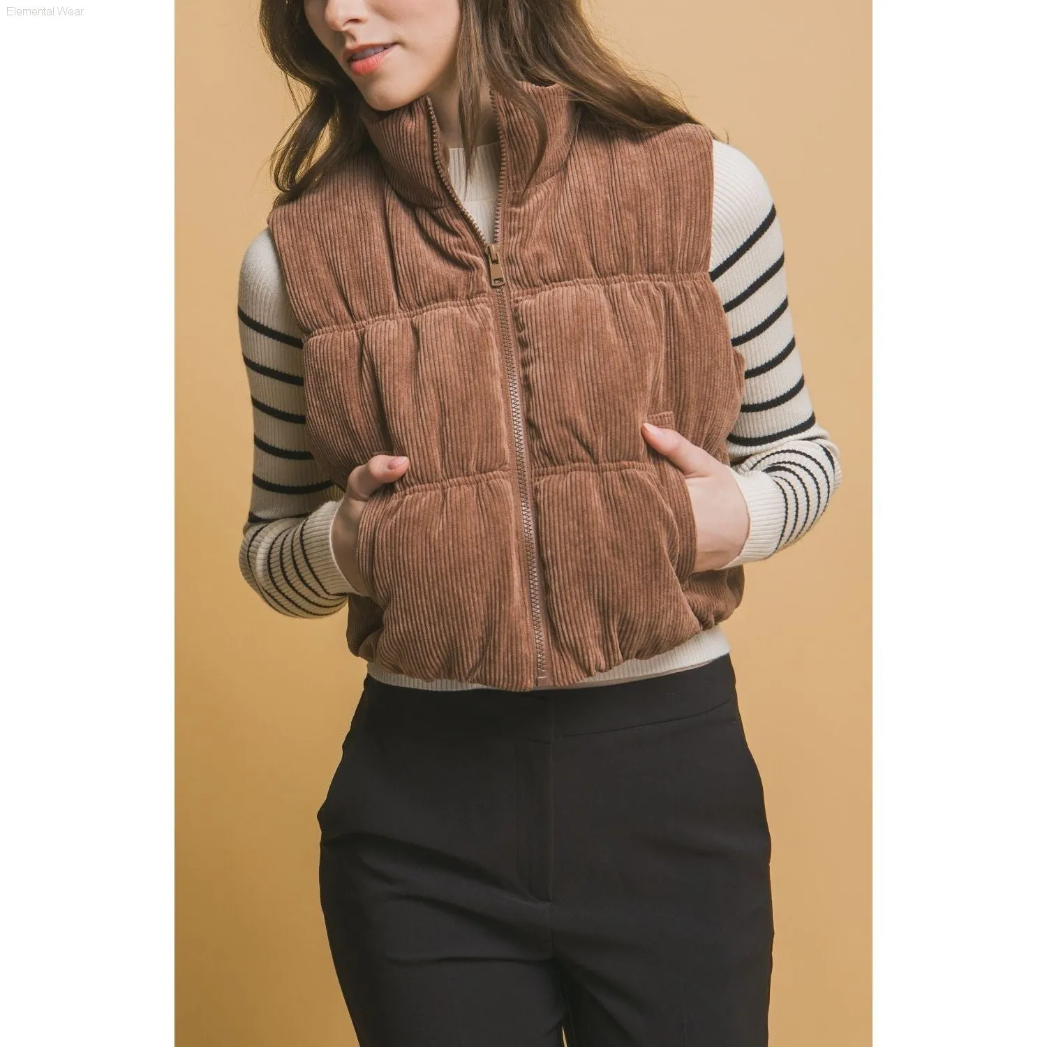 Love Tree Corduroy Zip Up Puffer Vest with Pockets