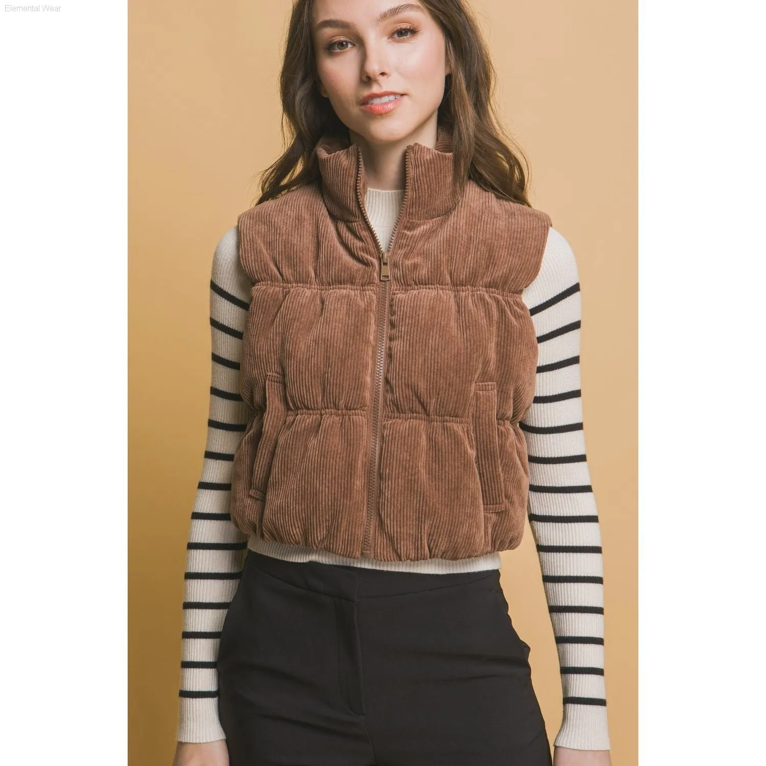 Love Tree Corduroy Zip Up Puffer Vest with Pockets