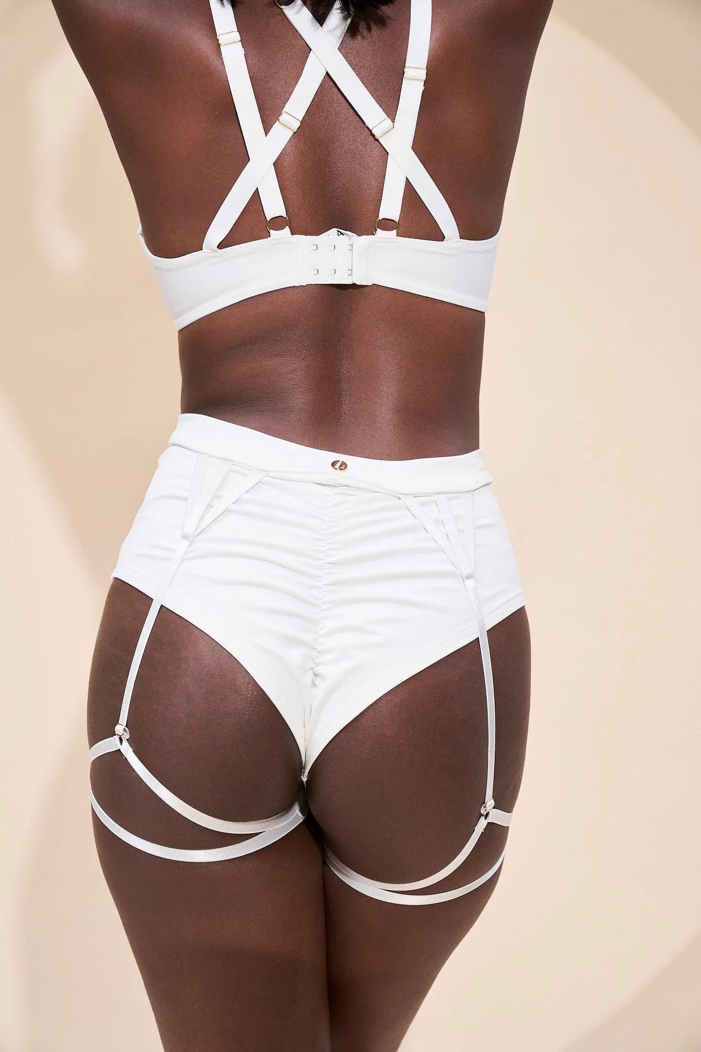 Lunalae Olivia High Waisted Garter Shorts - Recycled White