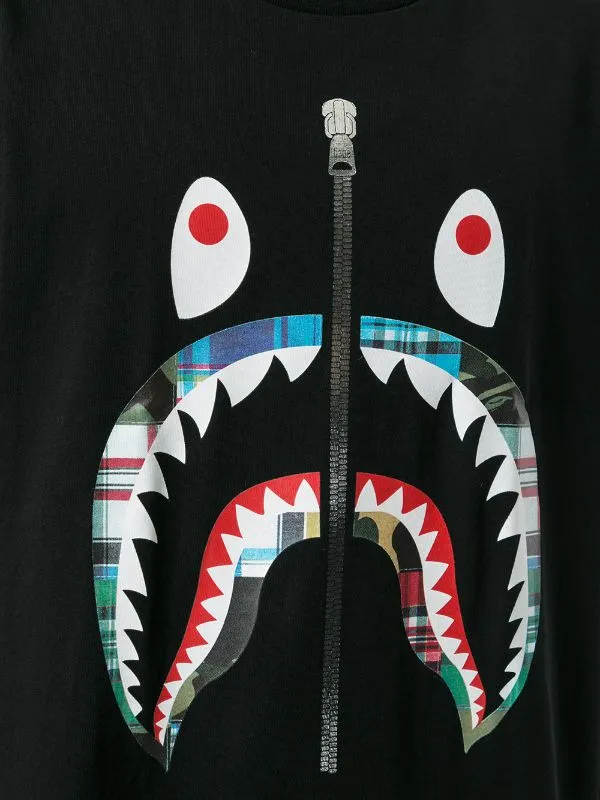 [M] DS! A Bathing Ape Bape Patchwork Shark Zip Tee Black