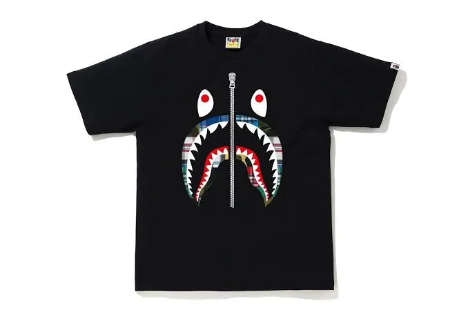 [M] DS! A Bathing Ape Bape Patchwork Shark Zip Tee Black