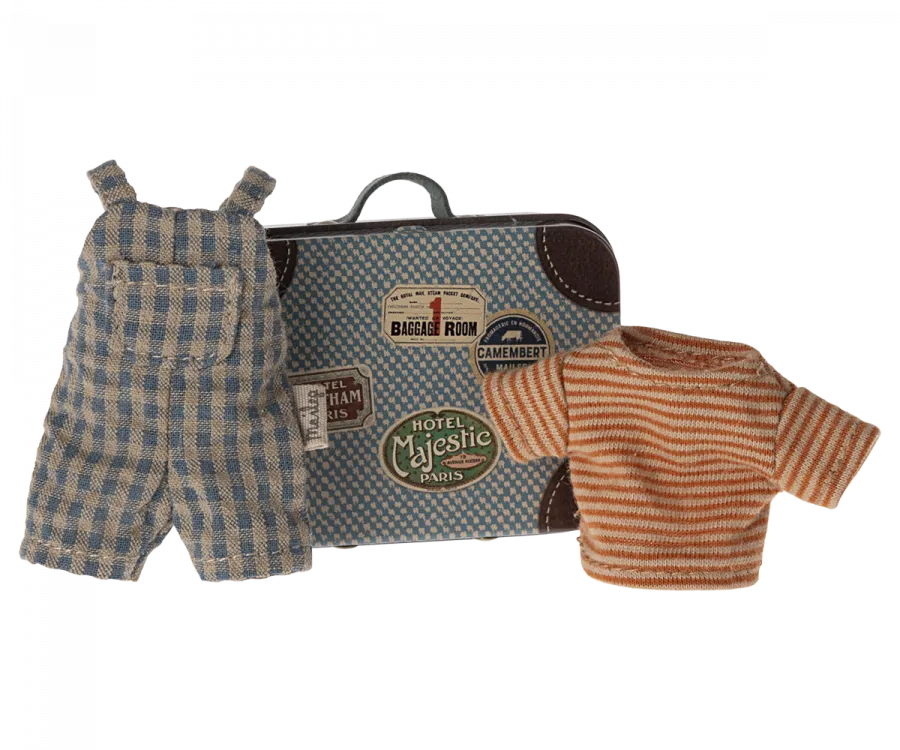 Maileg Overalls and shirt in suitcase, Big brother mouse