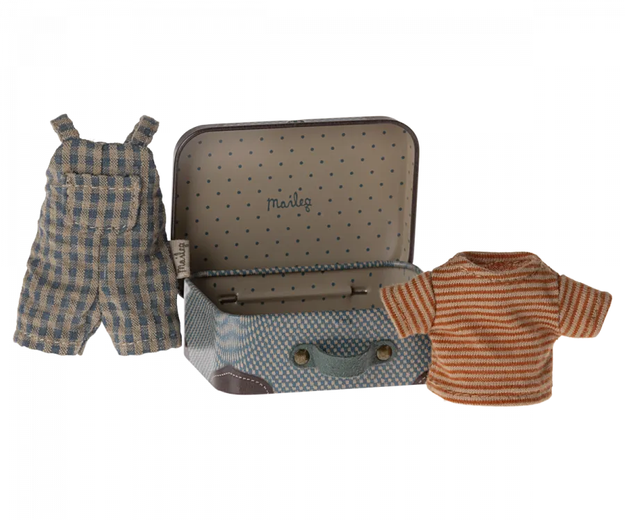 Maileg Overalls and shirt in suitcase, Big brother mouse