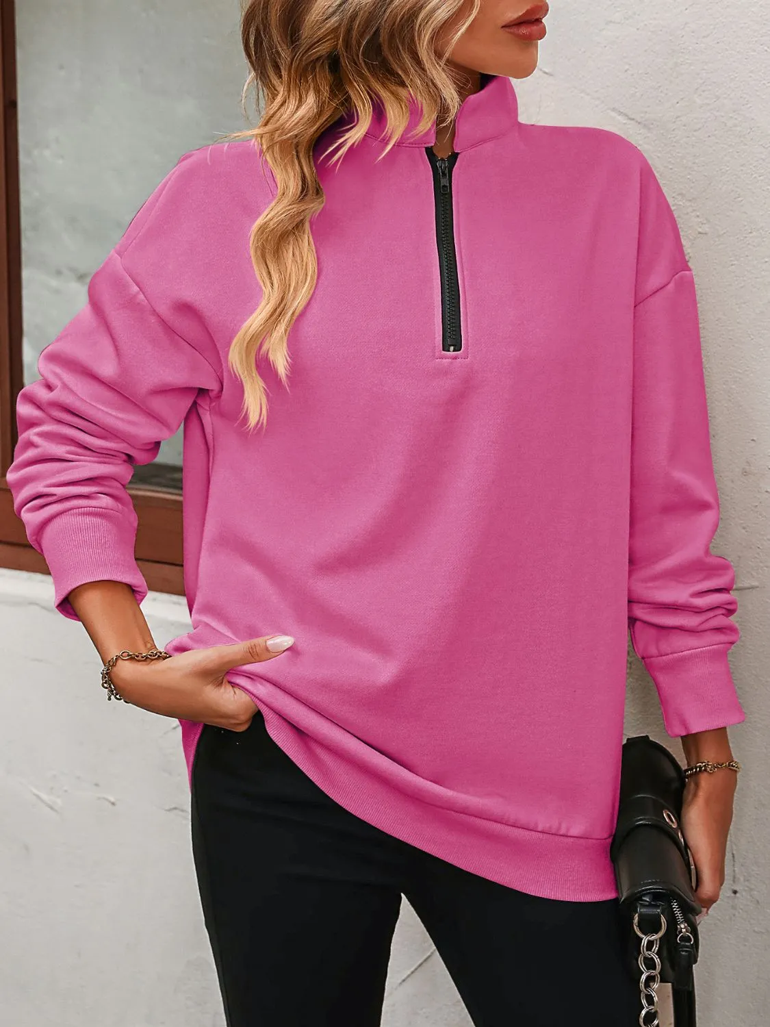 Mandy Zip-Up Dropped Shoulder Sweatshirt S-2XL