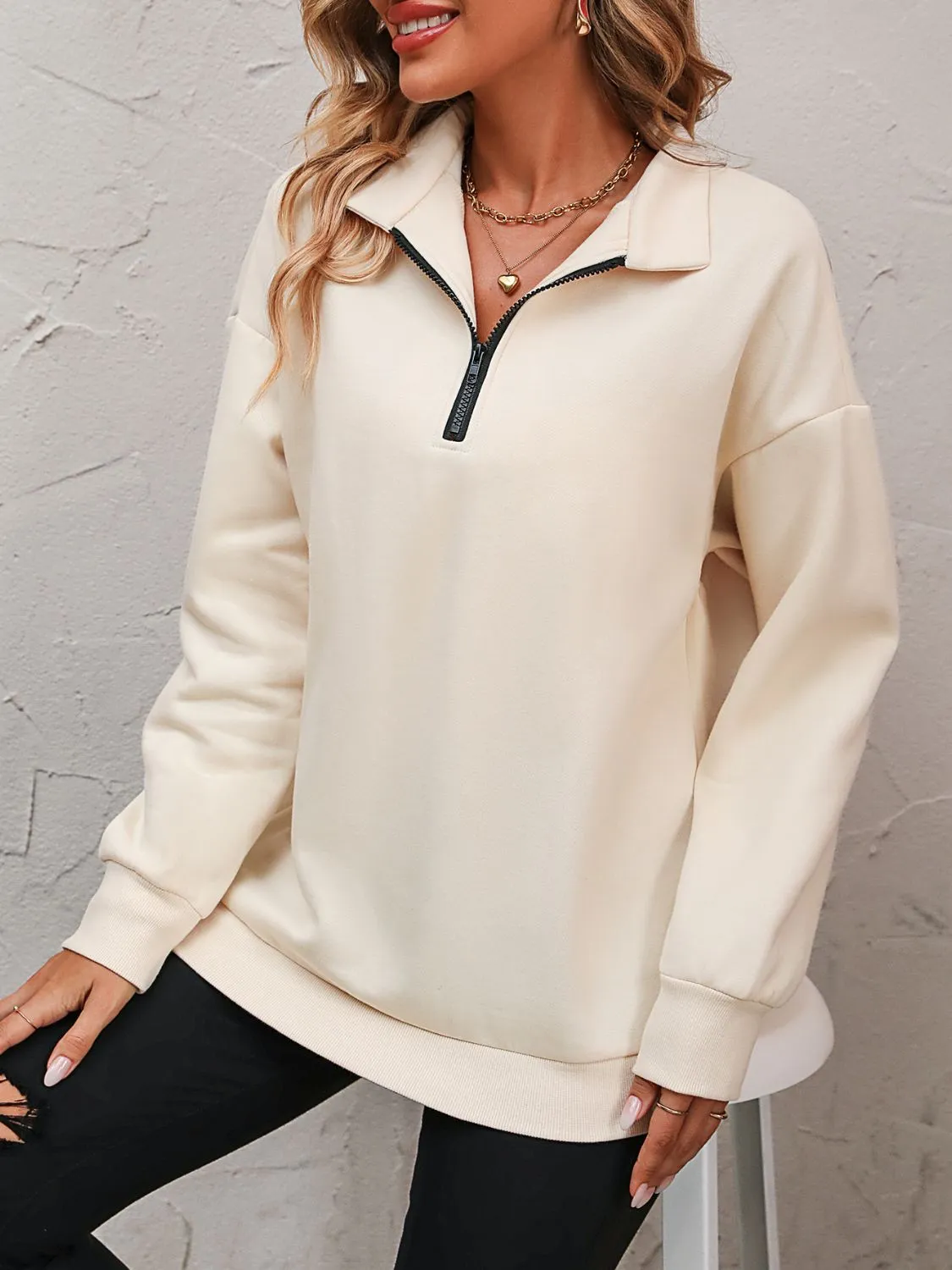 Mandy Zip-Up Dropped Shoulder Sweatshirt S-2XL