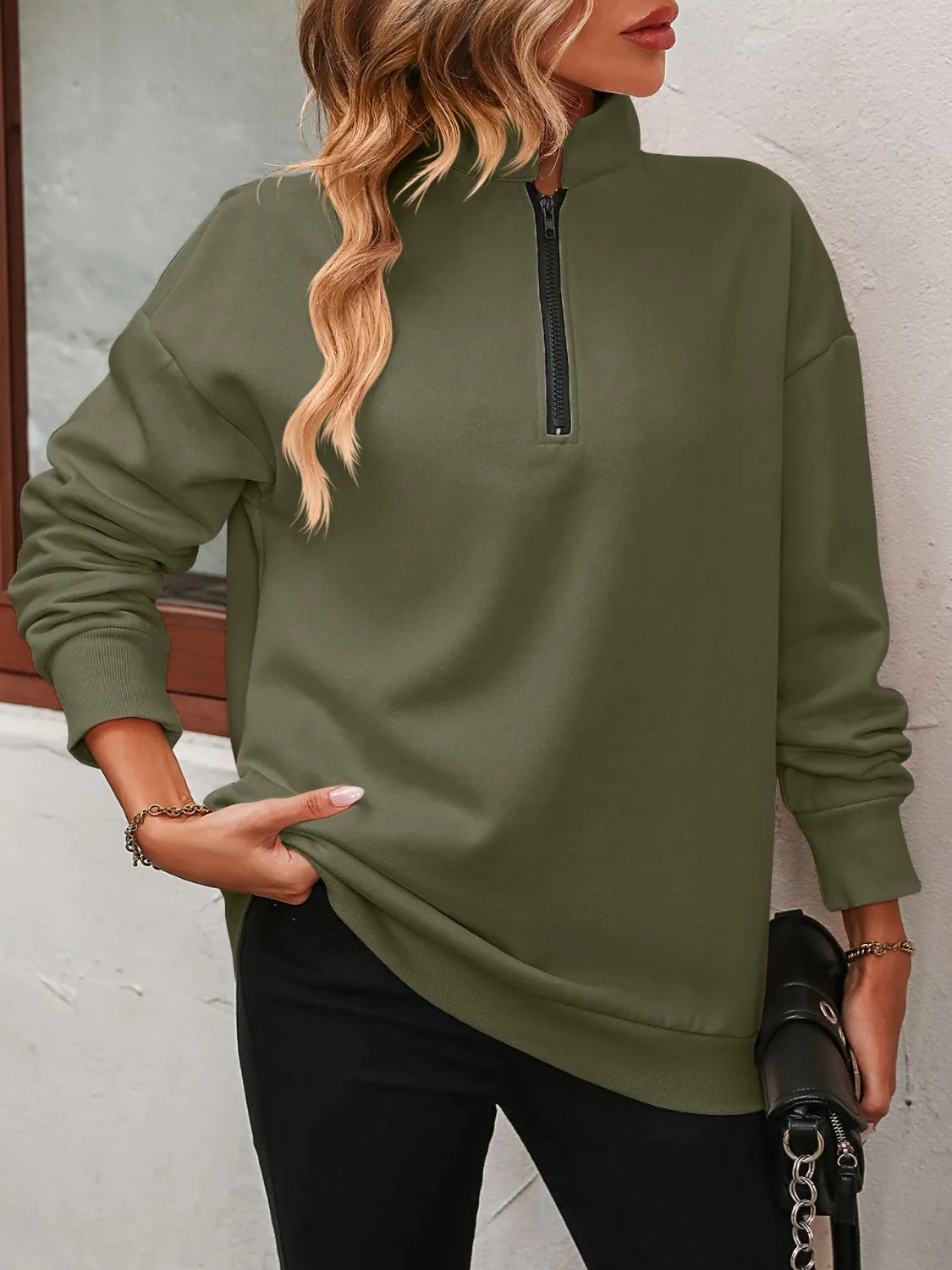Mandy Zip-Up Dropped Shoulder Sweatshirt S-2XL