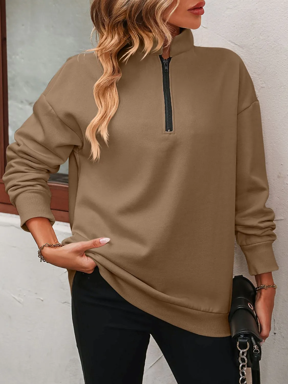 Mandy Zip-Up Dropped Shoulder Sweatshirt S-2XL
