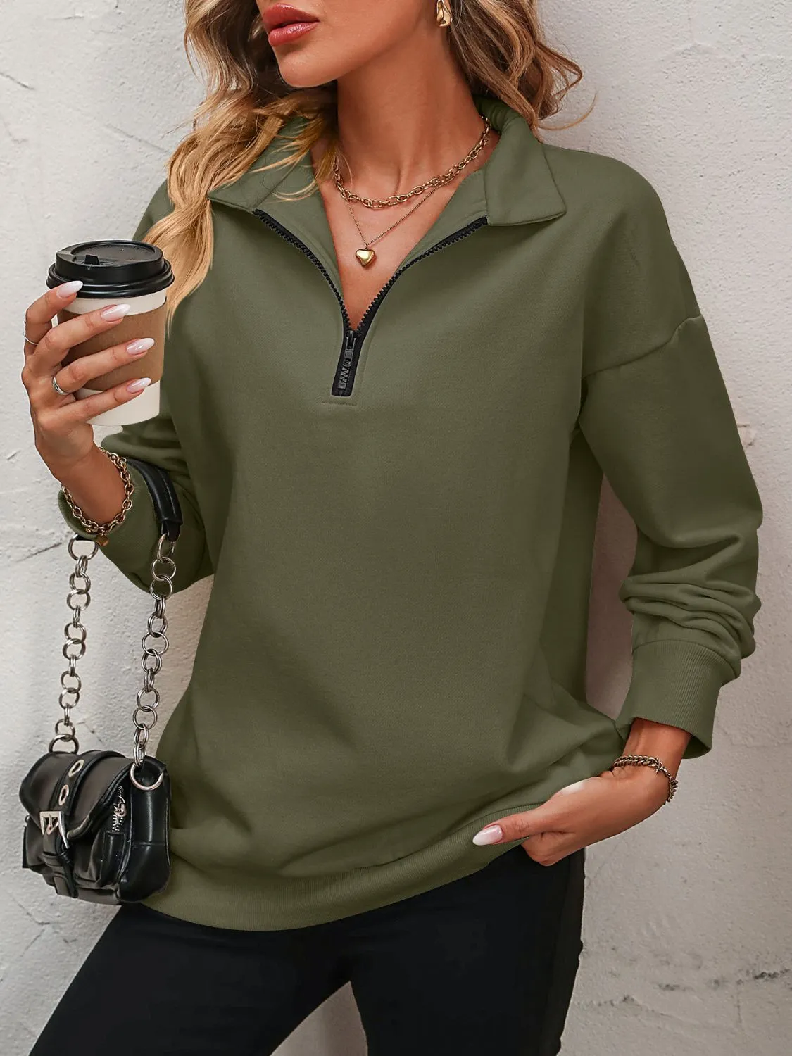 Mandy Zip-Up Dropped Shoulder Sweatshirt S-2XL