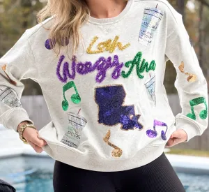 Mardi Gras Lah Weezy Ana Sequin Sweatshirt