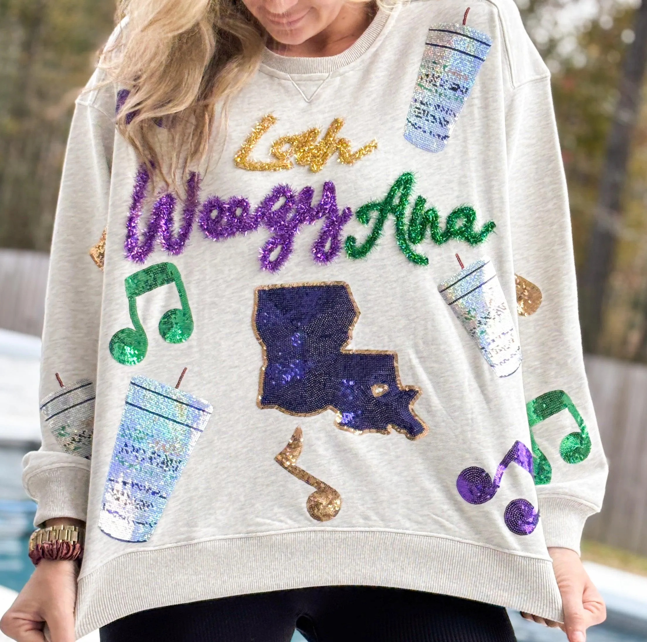 Mardi Gras Lah Weezy Ana Sequin Sweatshirt