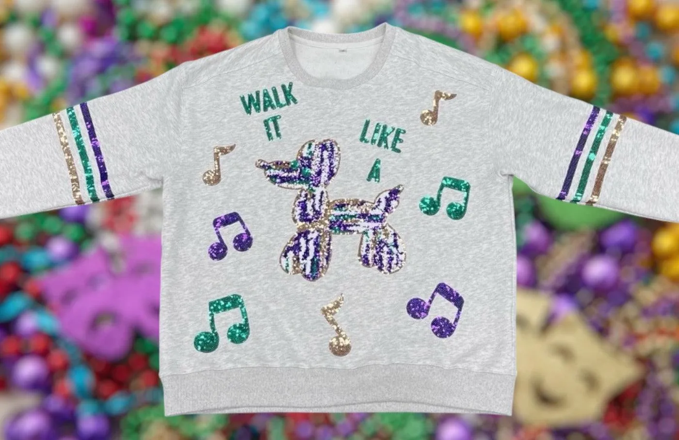 Mardi Gras Walk it Like a Dog Sequin Sweatshirt PREORDER