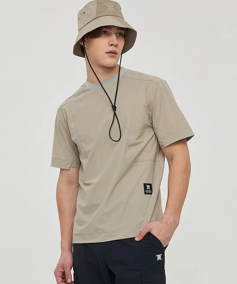 Men Woven Sleeve Crew Neck - Beige