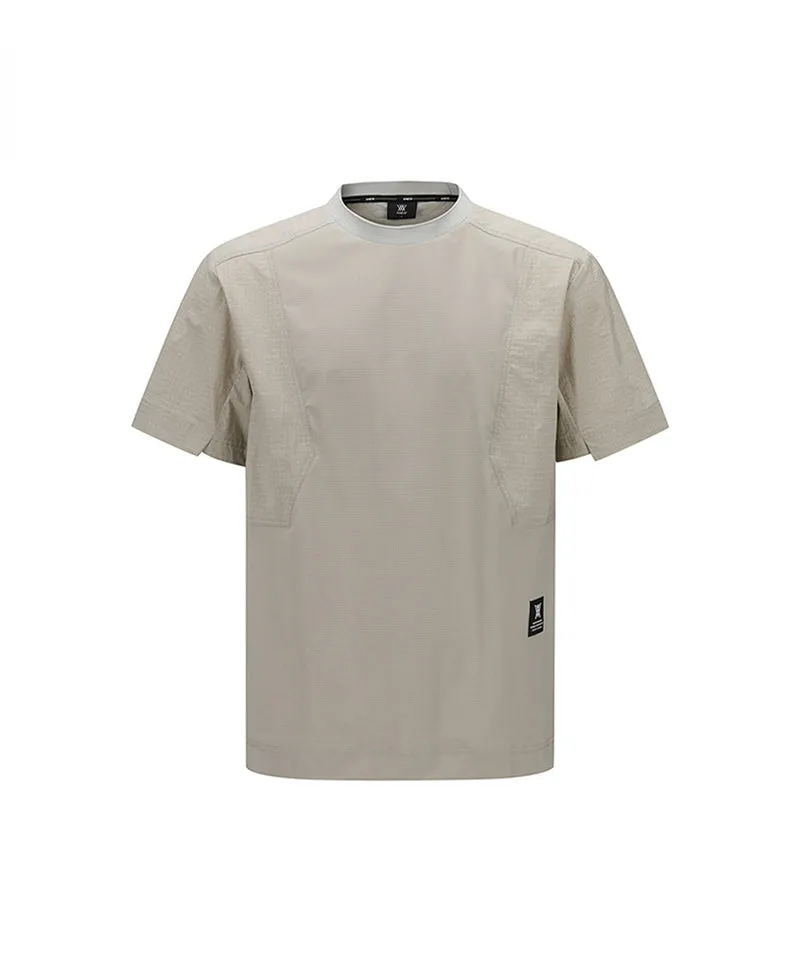Men Woven Sleeve Crew Neck - Beige