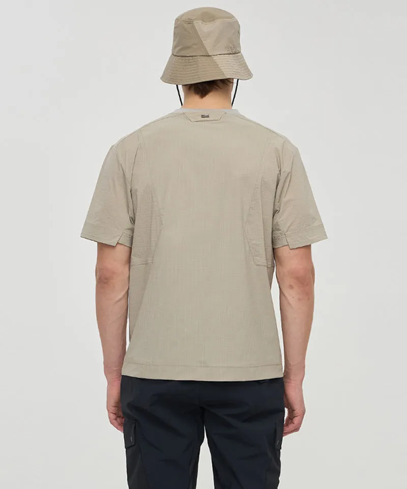 Men Woven Sleeve Crew Neck - Beige
