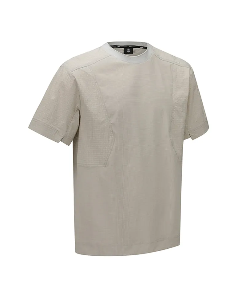 Men Woven Sleeve Crew Neck - Beige
