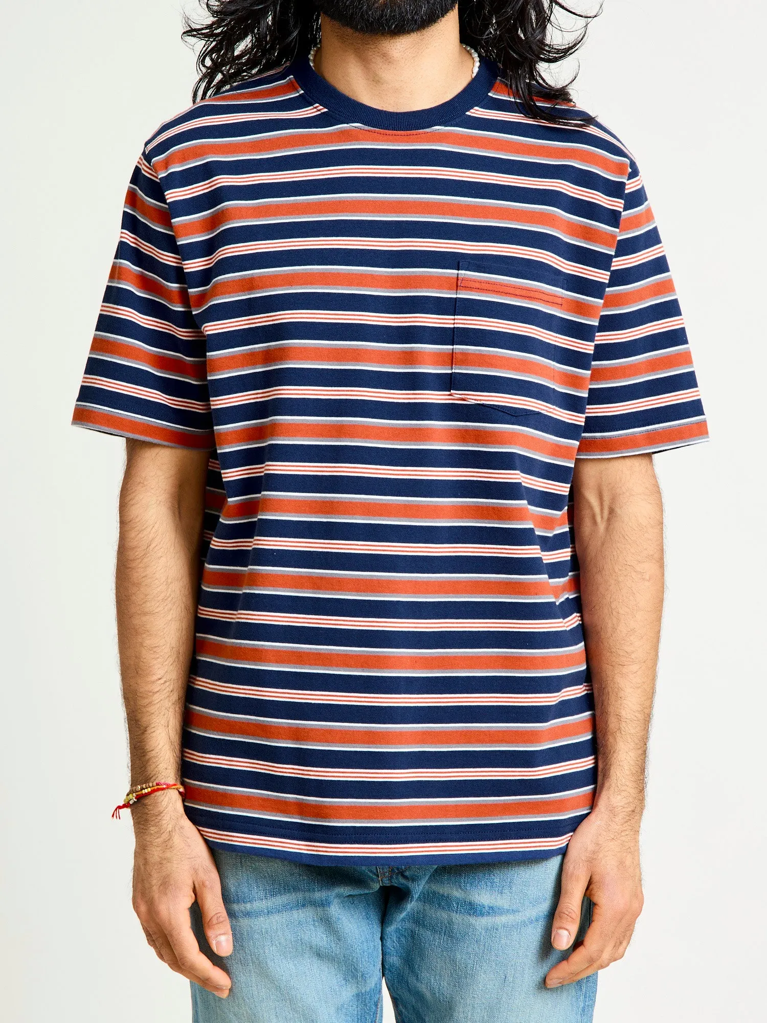 Multistripe Pocket T-Shirt in Navy