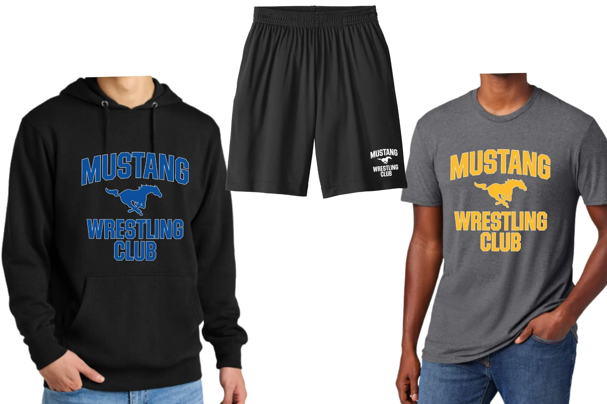 Mustangs Wrestling Club Package = Hoodie, T-Shirt, and Shorts Adult or Youth Sizes