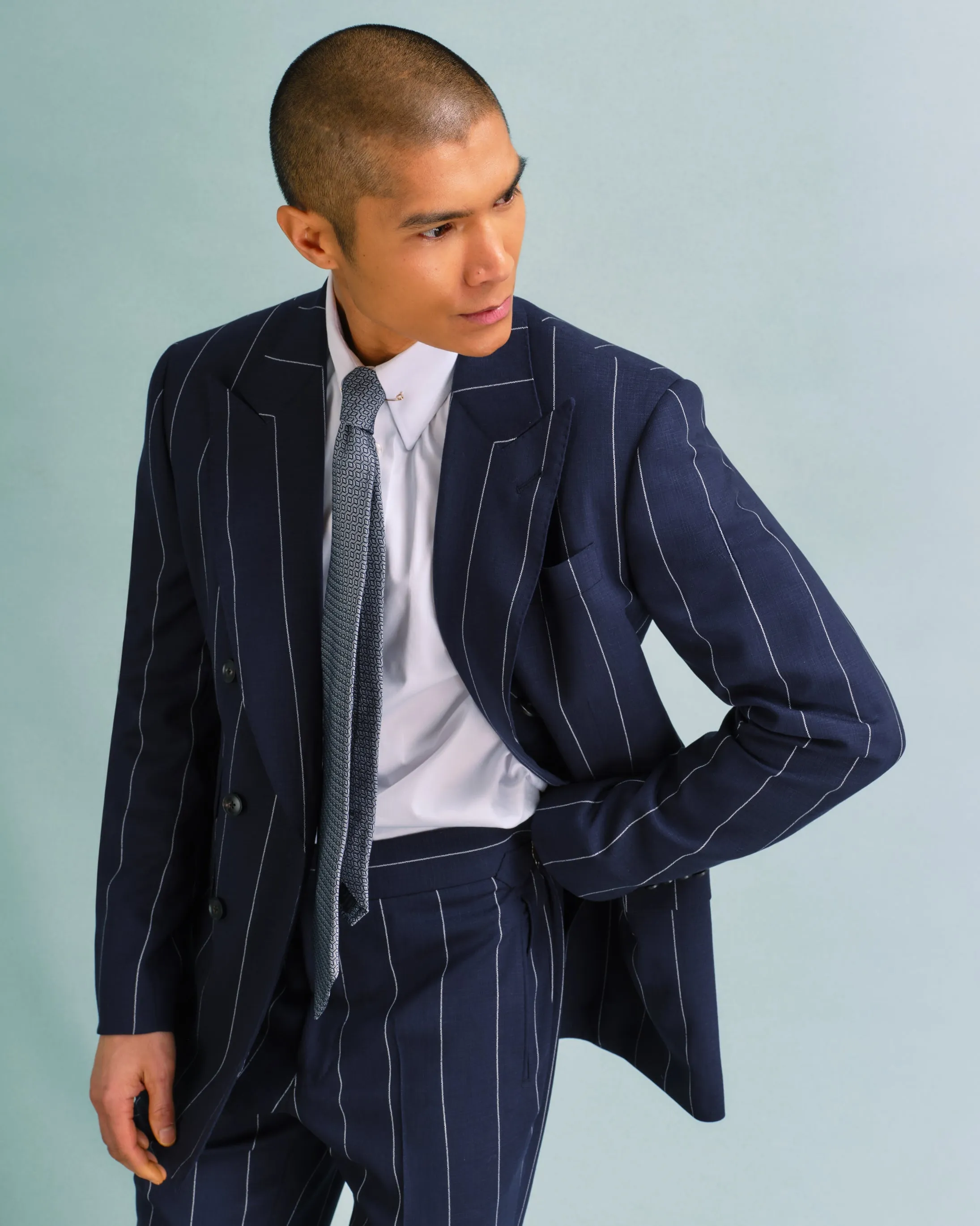 Navy Broad Stripe Double-Breasted Drape Suit