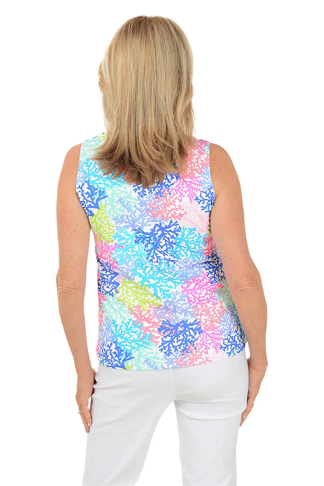 Neon Coral UPF50  Sleeveless Zip Top
