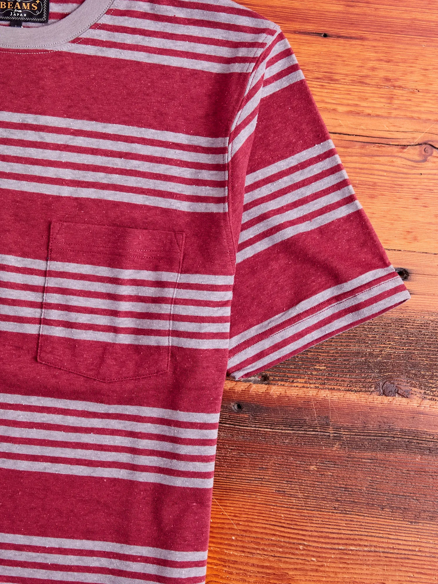 Nep Stripe Pocket T-Shirt in Burgundy
